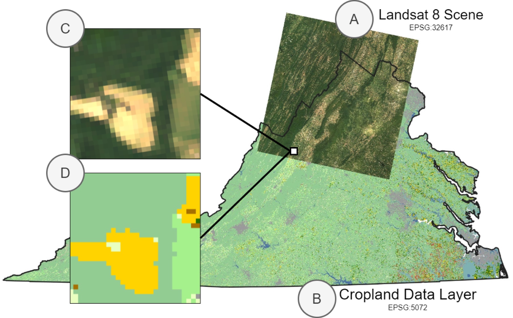 TorchGeo GeoDataset 示例：组合 Landsat 与 CDL 并采样训练 patch